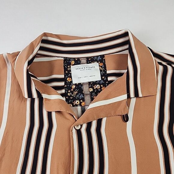 Denim & Flower Rickey Singh Large Shirt Mens Retro Stripe Short Sleeve Button - Picture 3 of 8